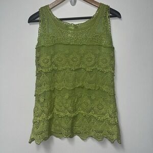 Green Lace Tank Petite Small Boho Fairy Cottage Whimsy Spring Summer Festival